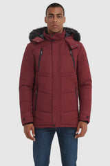 Orolay-Hooded Mountain Parka with Faux Fur-Hooded Mountain Parka with Faux Fur - Orolay, #color_Red Dahlia