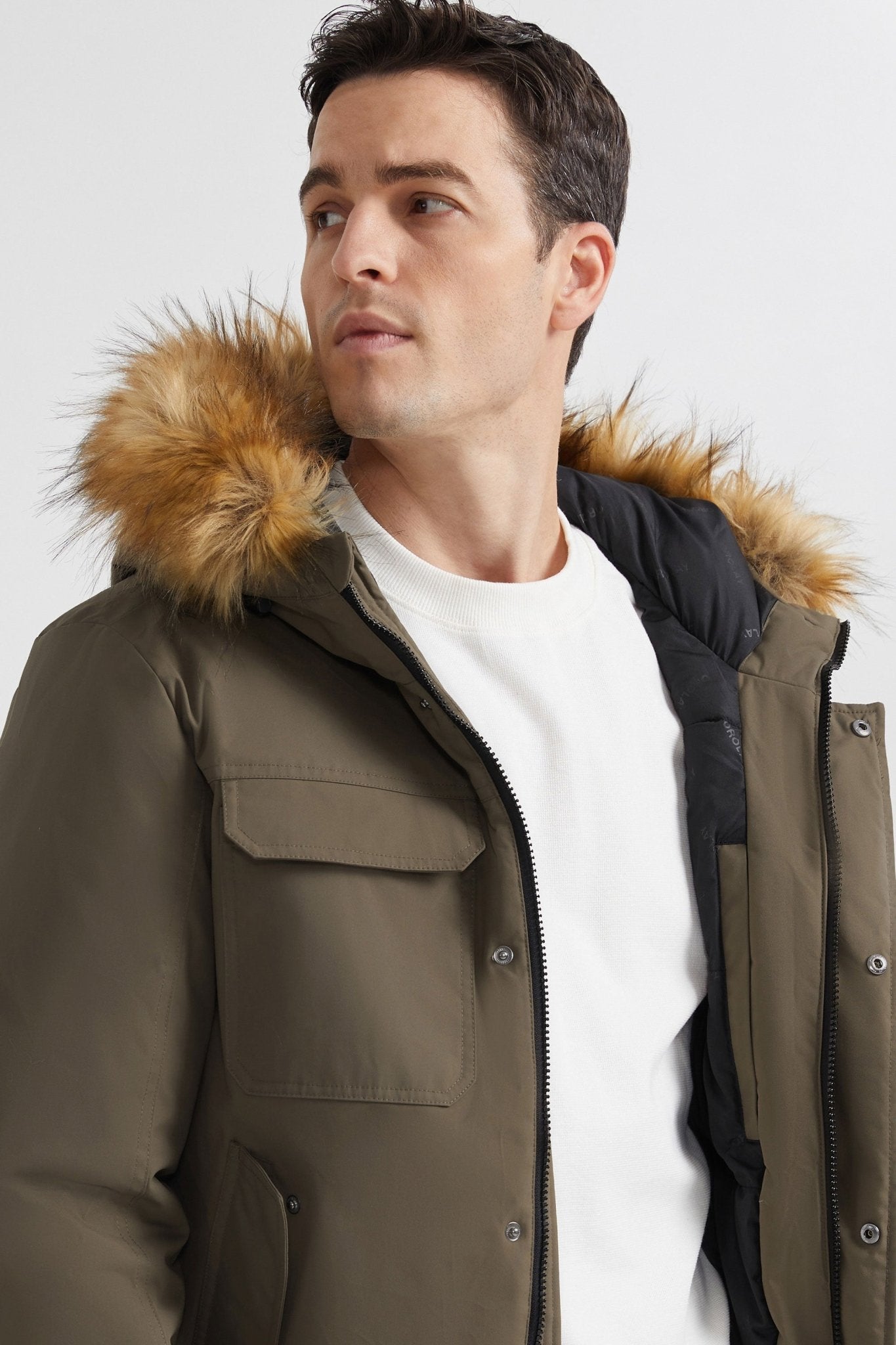 Orolay-Hooded Mountain Parka with Faux Fur-Hooded Mountain Parka with Faux Fur - Orolay, #color_Sepia