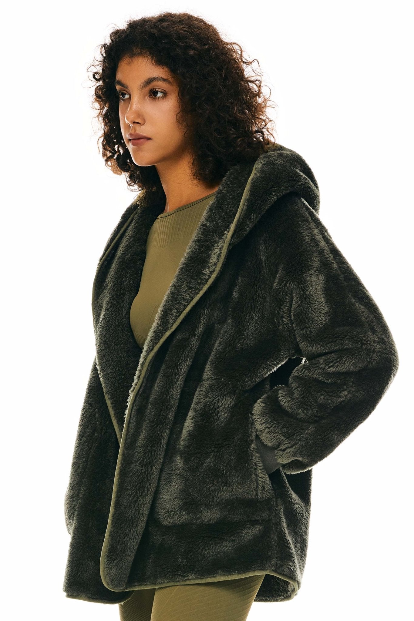 Orolay-Hooded Sherpa Jacket-Hooded Sherpa Jacket - Orolay, #color_Chive