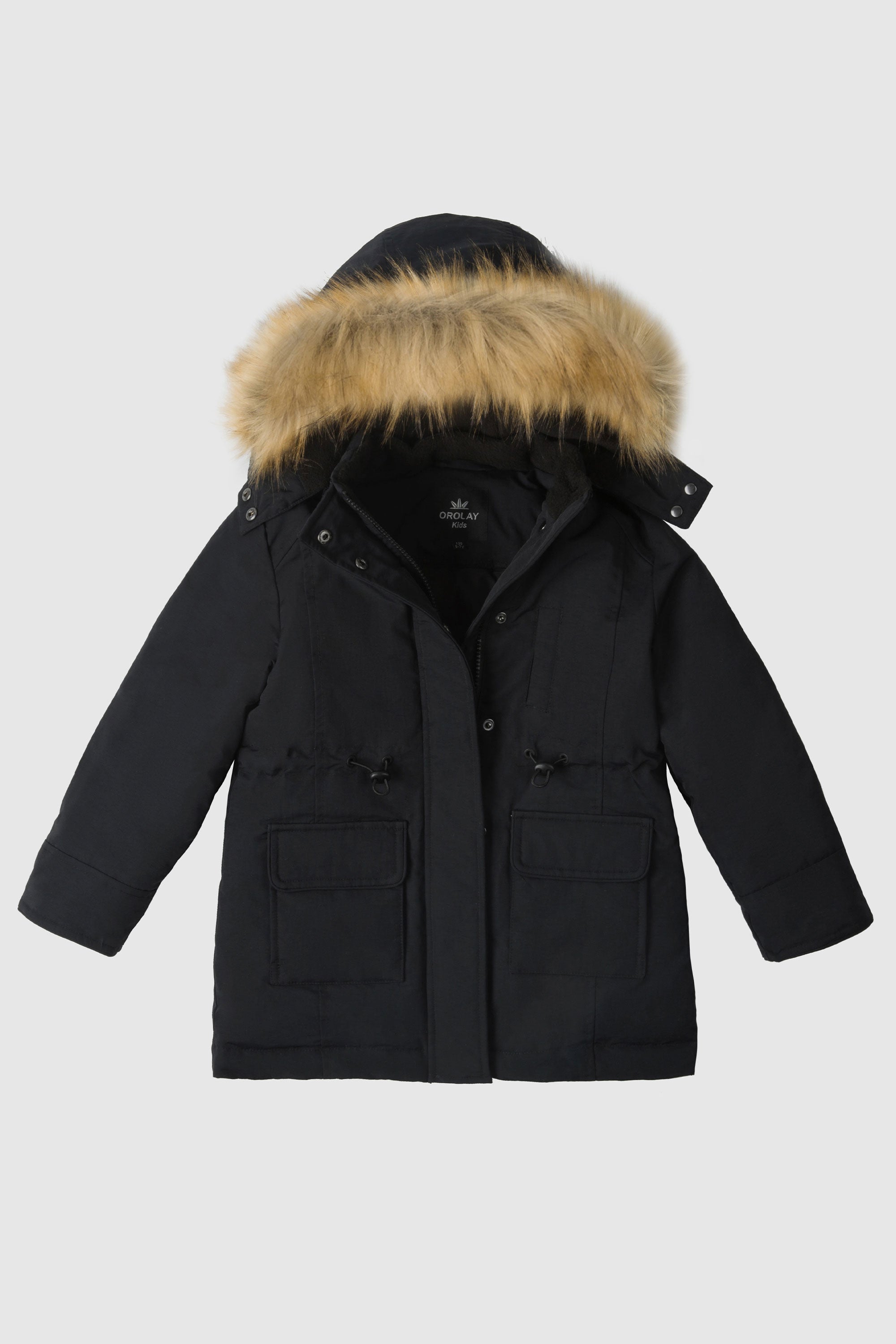 Orolay-Kids Down Quilted Hooded Jacket-#color_Black