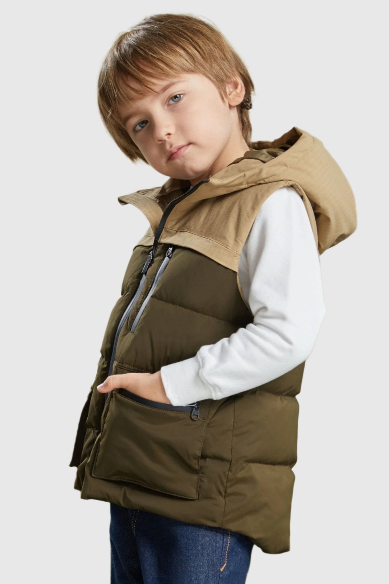 Orolay-Kids Thickened Down Vest-Kids Thickened Down Vest - Orolay, #color_Breen