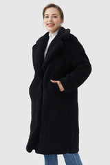 Orolay-Knee-Length Fleece Lapel Down Coat-#color_Black