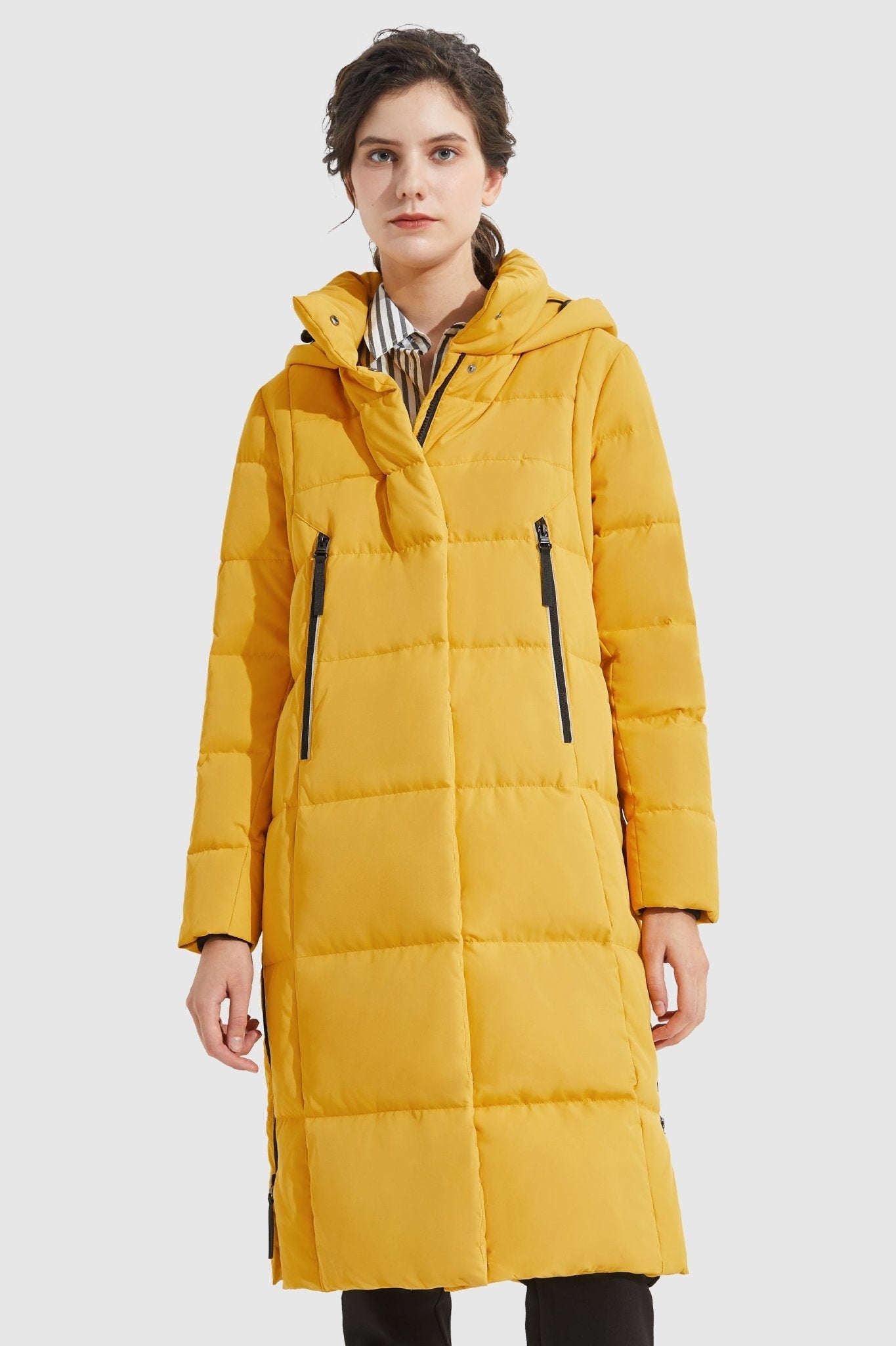 Orolay-Knee Length Thickened Down Jacket-Knee Length Thickened Down Jacket - Orolay, #color_Old Gold