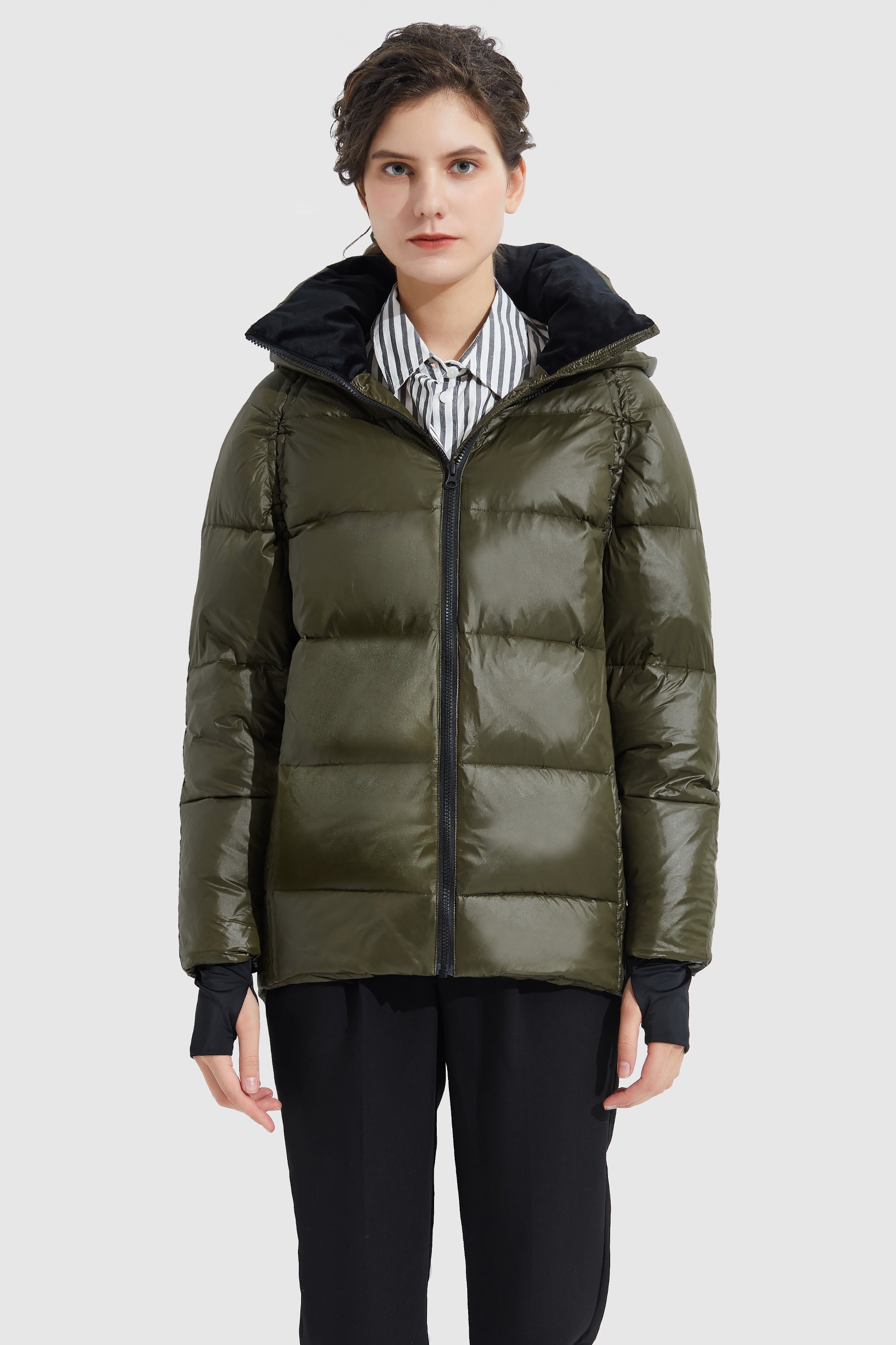 Orolay-Light Cropped Bubble Puffer Jacket-#color_Chive