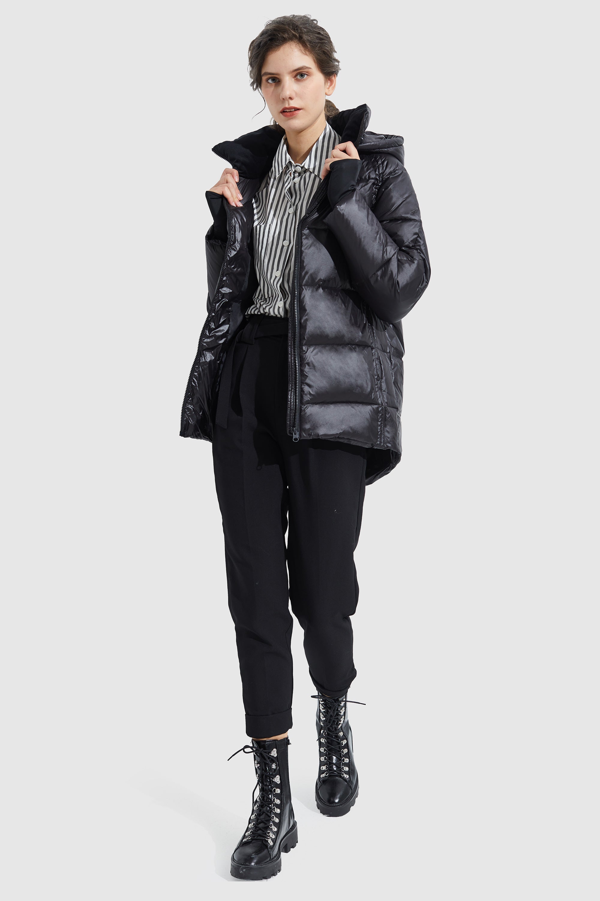 Orolay-Light Cropped Bubble Puffer Jacket-#color_Black