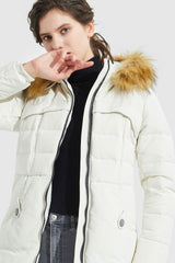 Orolay-Light Down Jacket Fur Trim Hooded Coat-#color_White