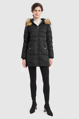 Orolay-Light Down Jacket Fur Trim Hooded Coat-#color_Black