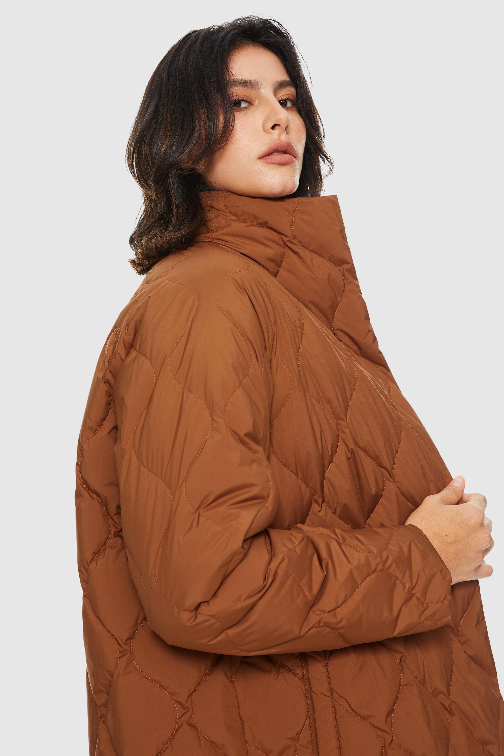 Orolay-Lightweight Long-Sleeve Puffer Jacket-#color_Bombay Brown