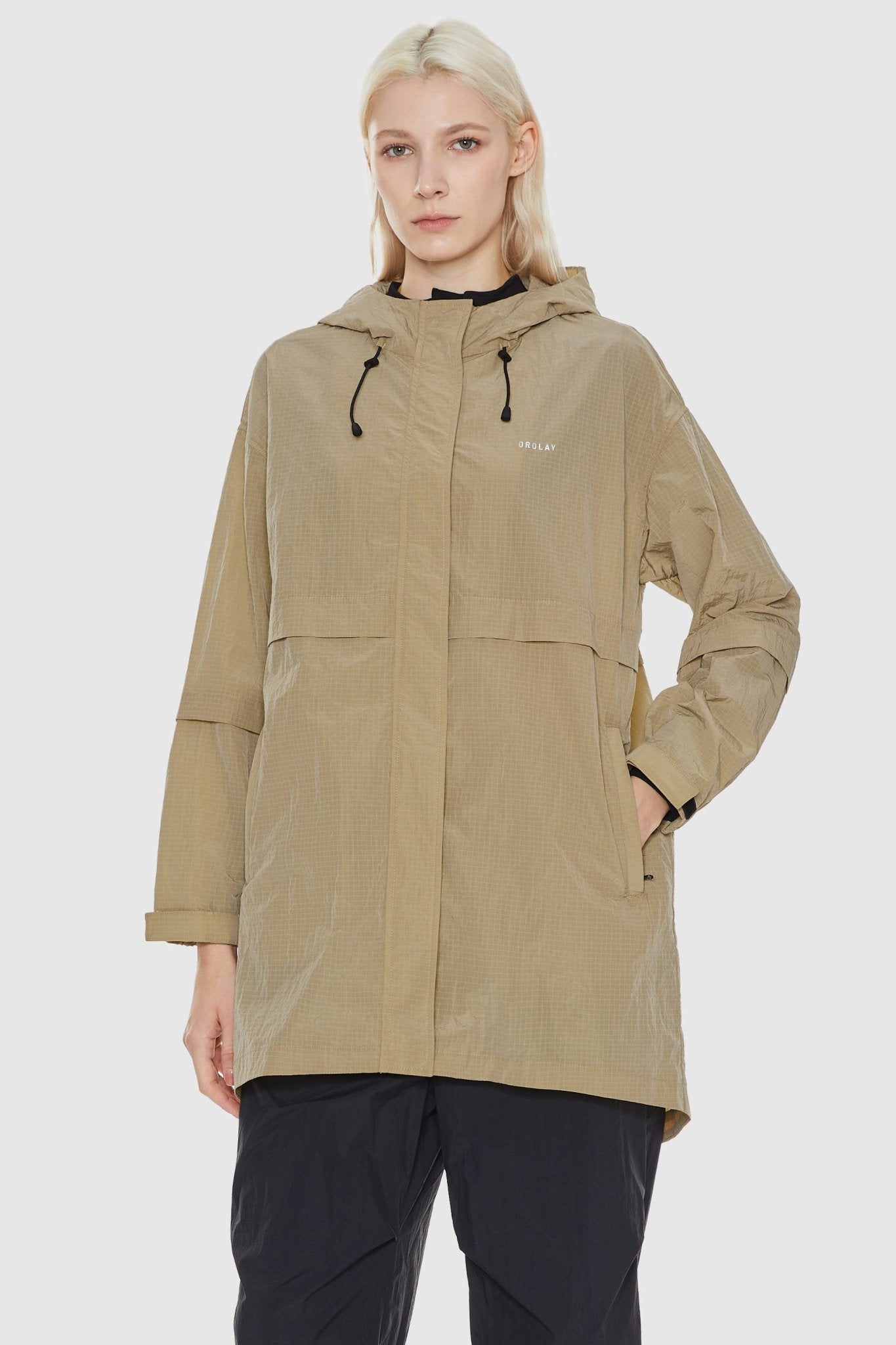 Orolay-Lightweight Mid-length Hooded Windbreaker-Lightweight Mid - length Hooded Windbreaker - Orolay, #color_Khaki