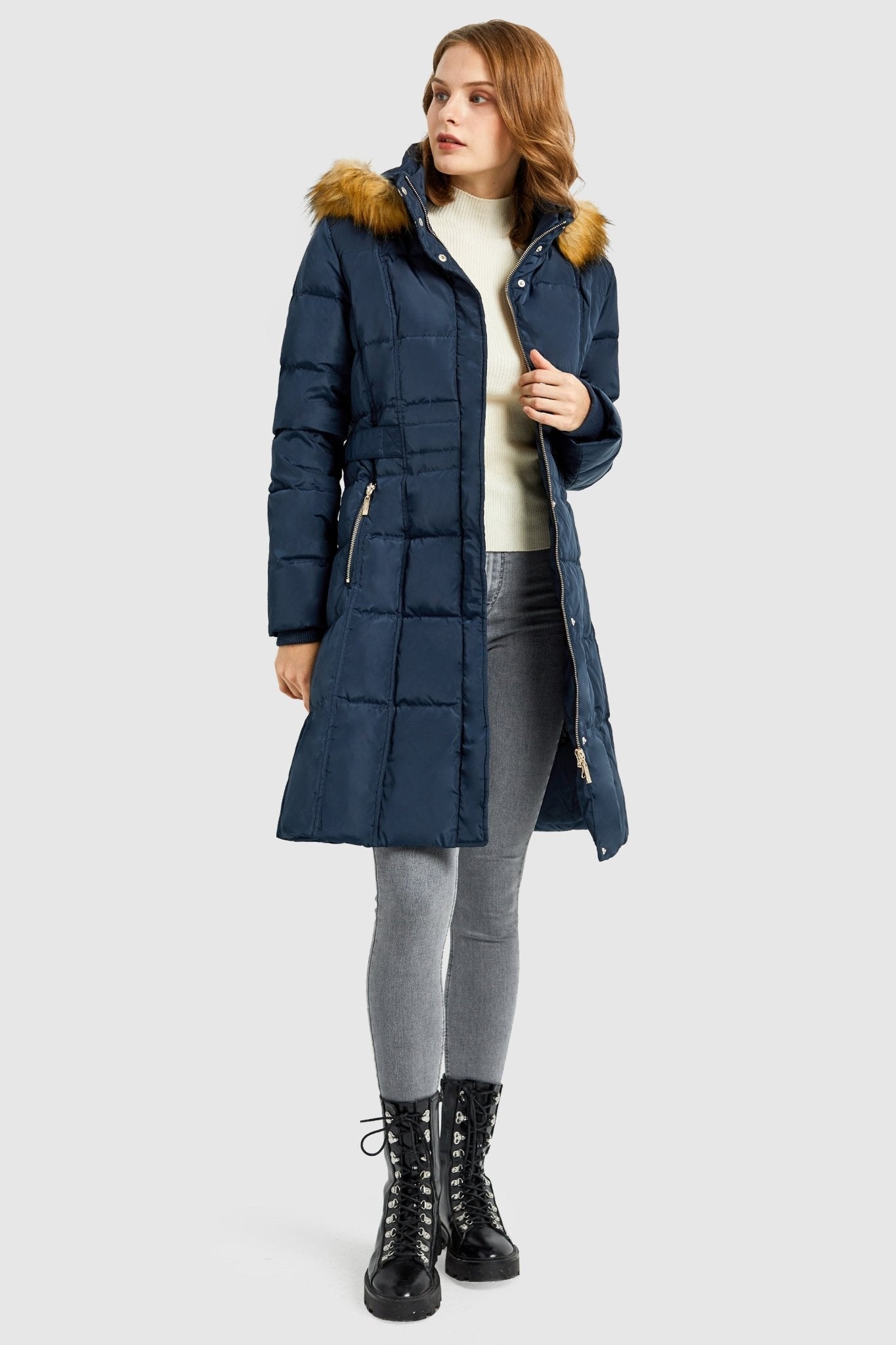 Orolay-Long Faux Fur Hooded Down Coat-Long Faux Fur Hooded Down Coat - Orolay, #color_Pageant Blue