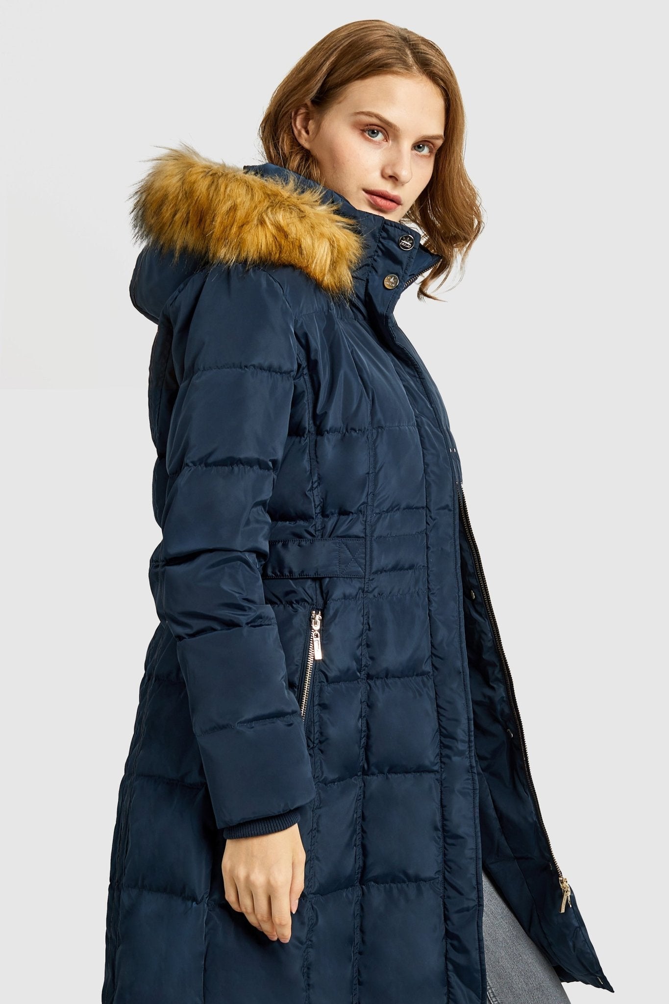 Orolay-Long Faux Fur Hooded Down Coat-Long Faux Fur Hooded Down Coat - Orolay, #color_Pageant Blue