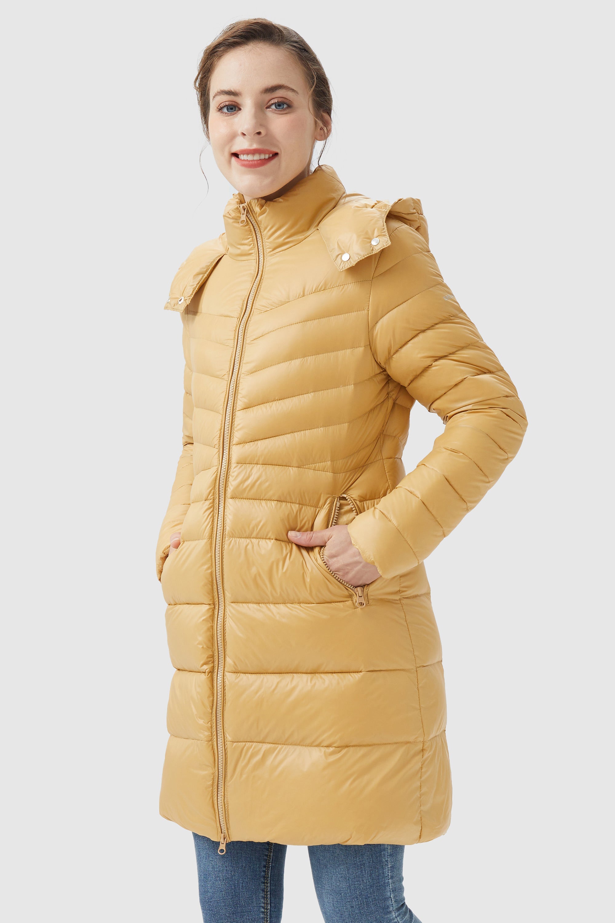 Orolay-Long Glossy Easy to Carry Light Down Jacket-#color_Summer Melon