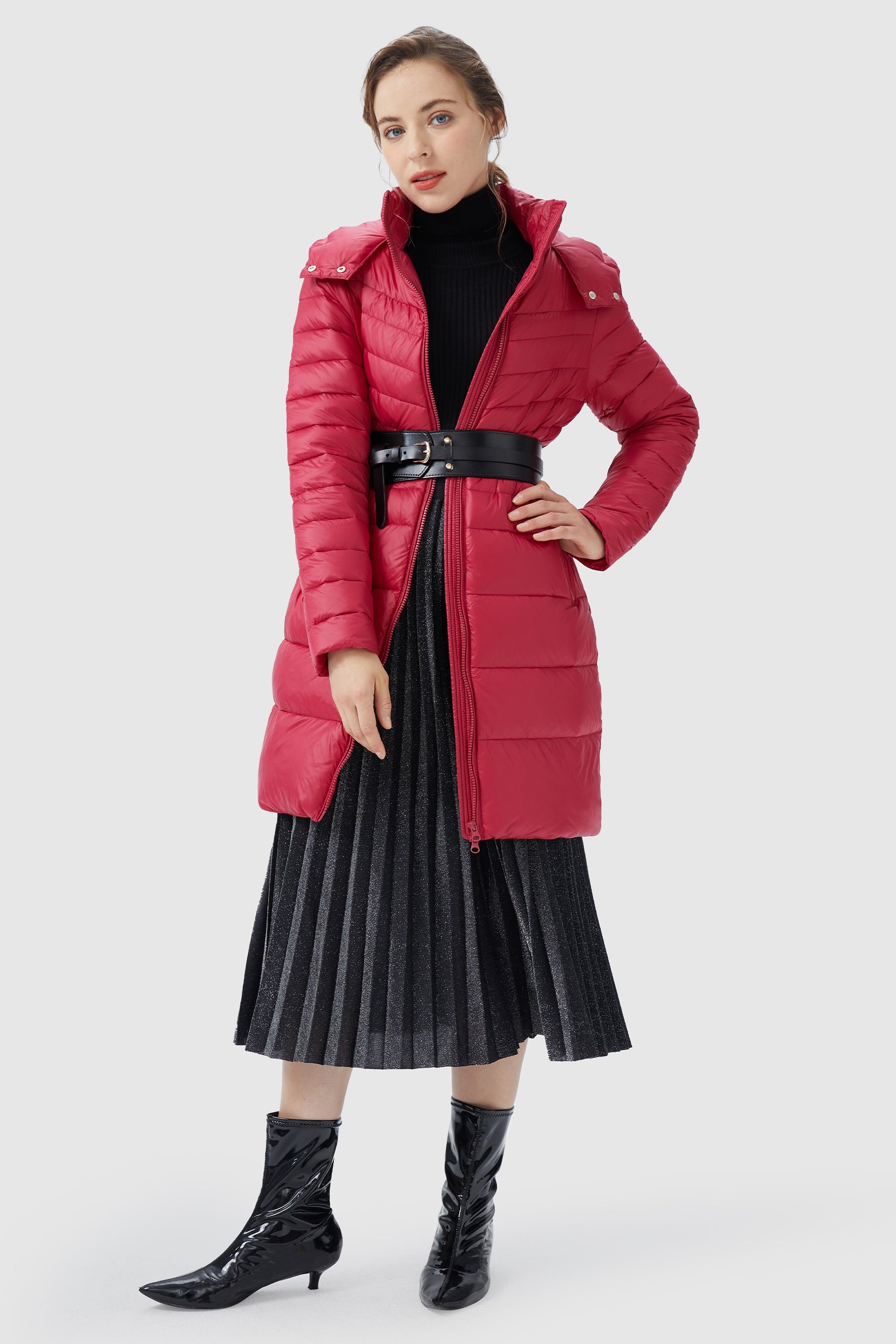 Orolay-Long Glossy Easy to Carry Light Down Jacket-#color_Toreador