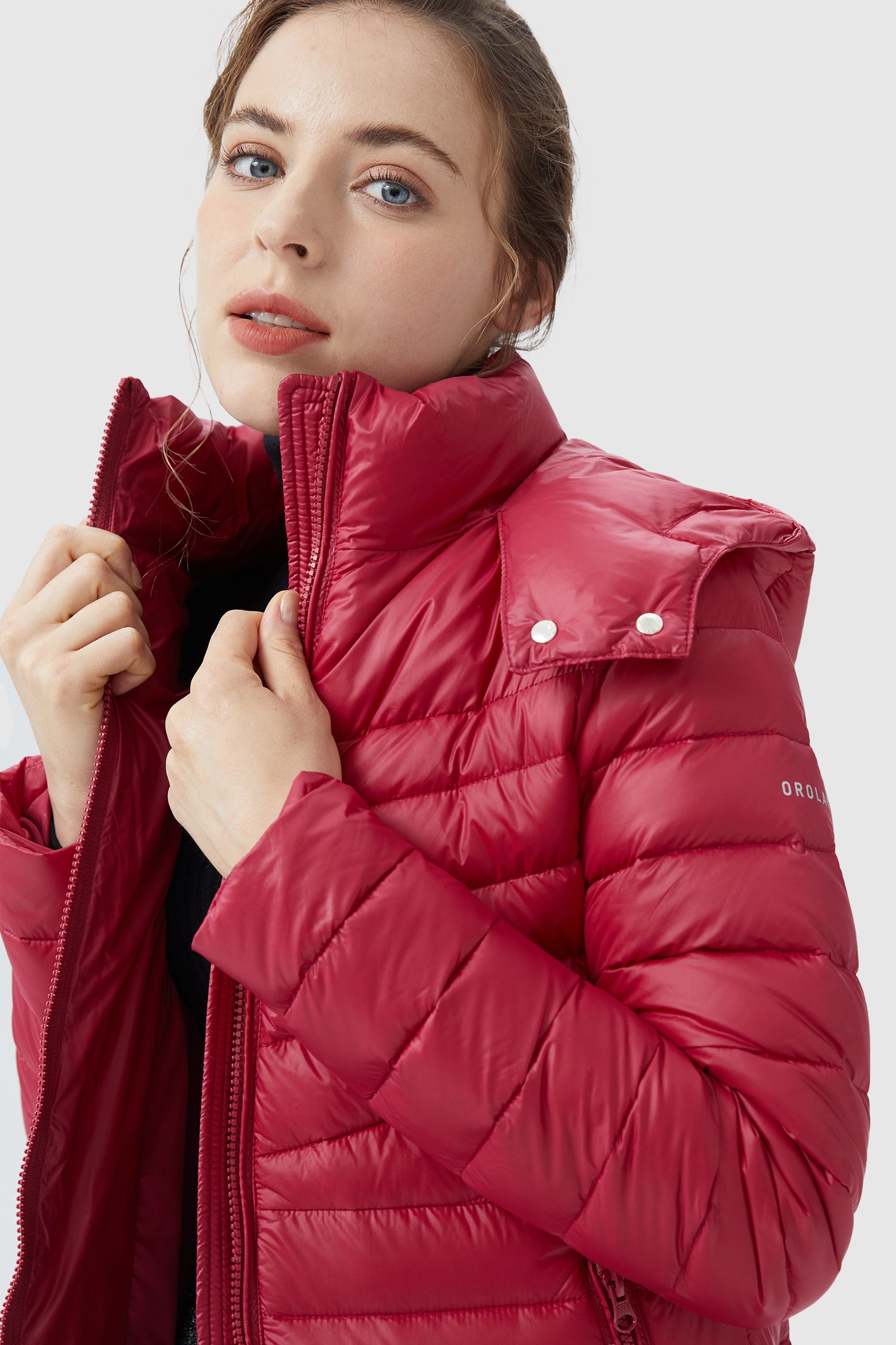 Orolay-Long Glossy Easy to Carry Light Down Jacket-#color_Toreador