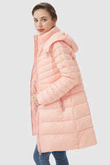 Orolay-Long Glossy Easy to Carry Light Down Jacket-#color_Cream Pink