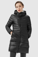 Orolay-Long Glossy Easy to Carry Light Down Jacket-#color_Black