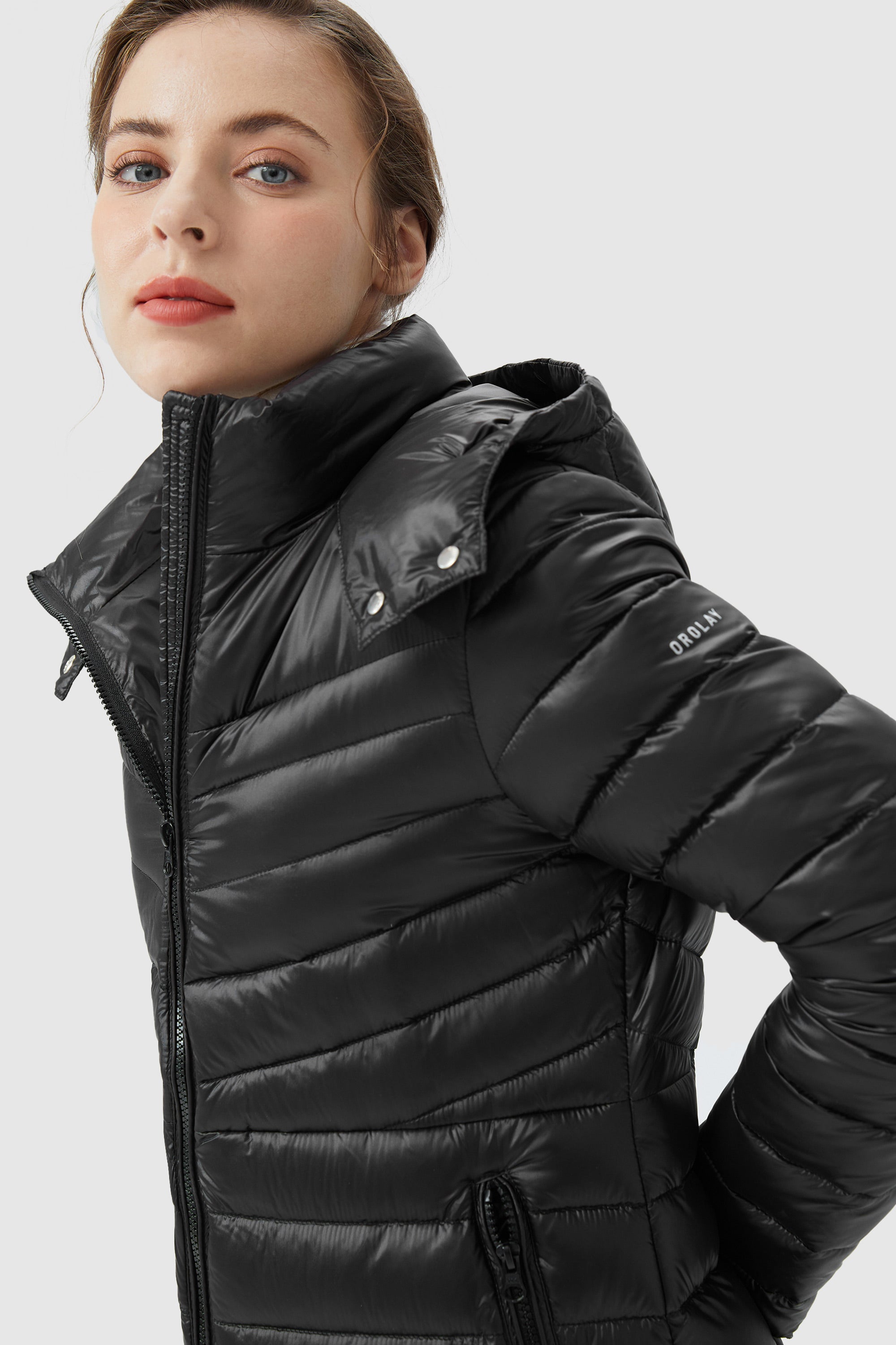 Orolay-Long Glossy Easy to Carry Light Down Jacket-#color_Black