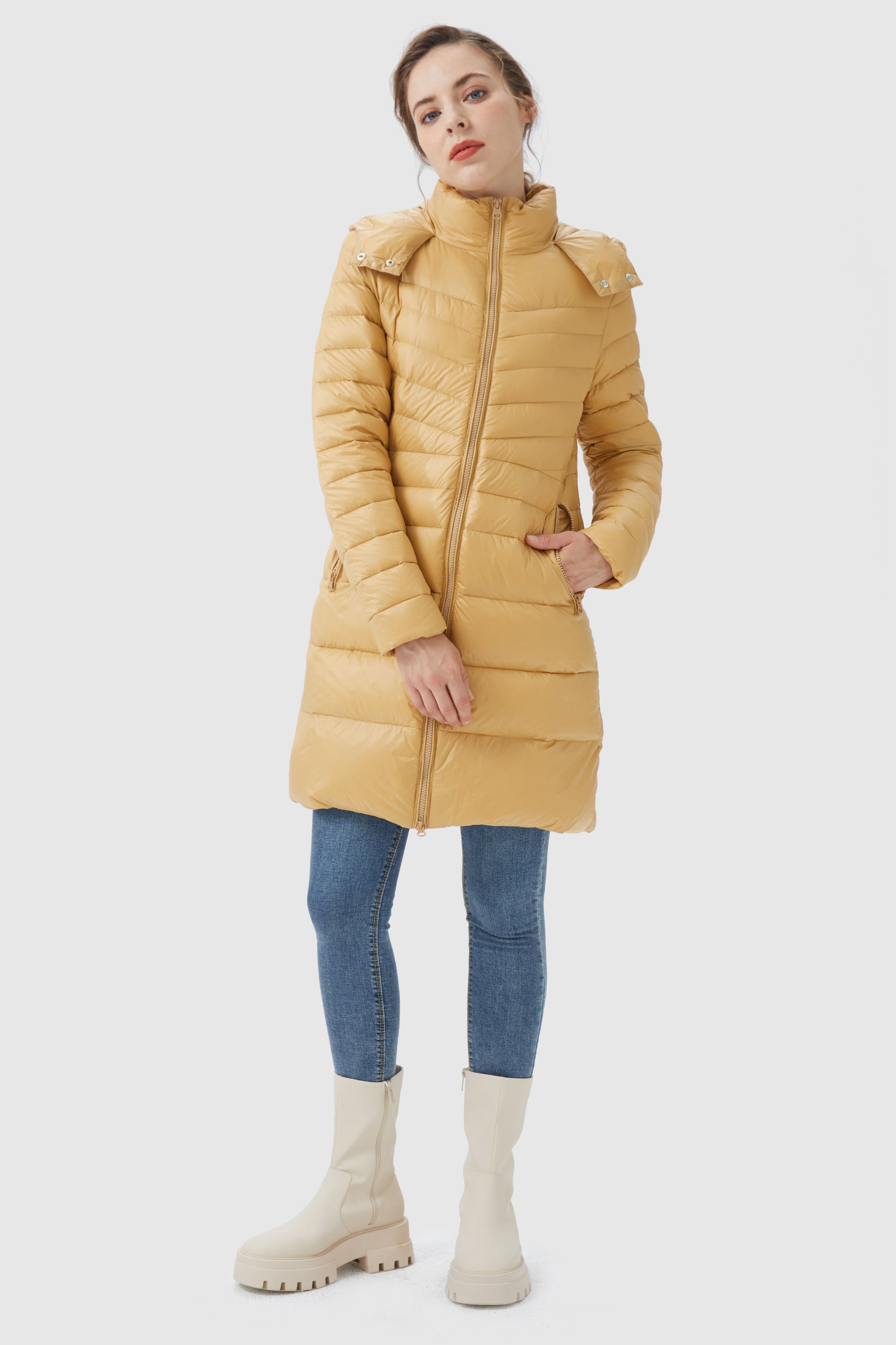 Orolay-Long Glossy Easy to Carry Light Down Jacket-#color_Summer Melon