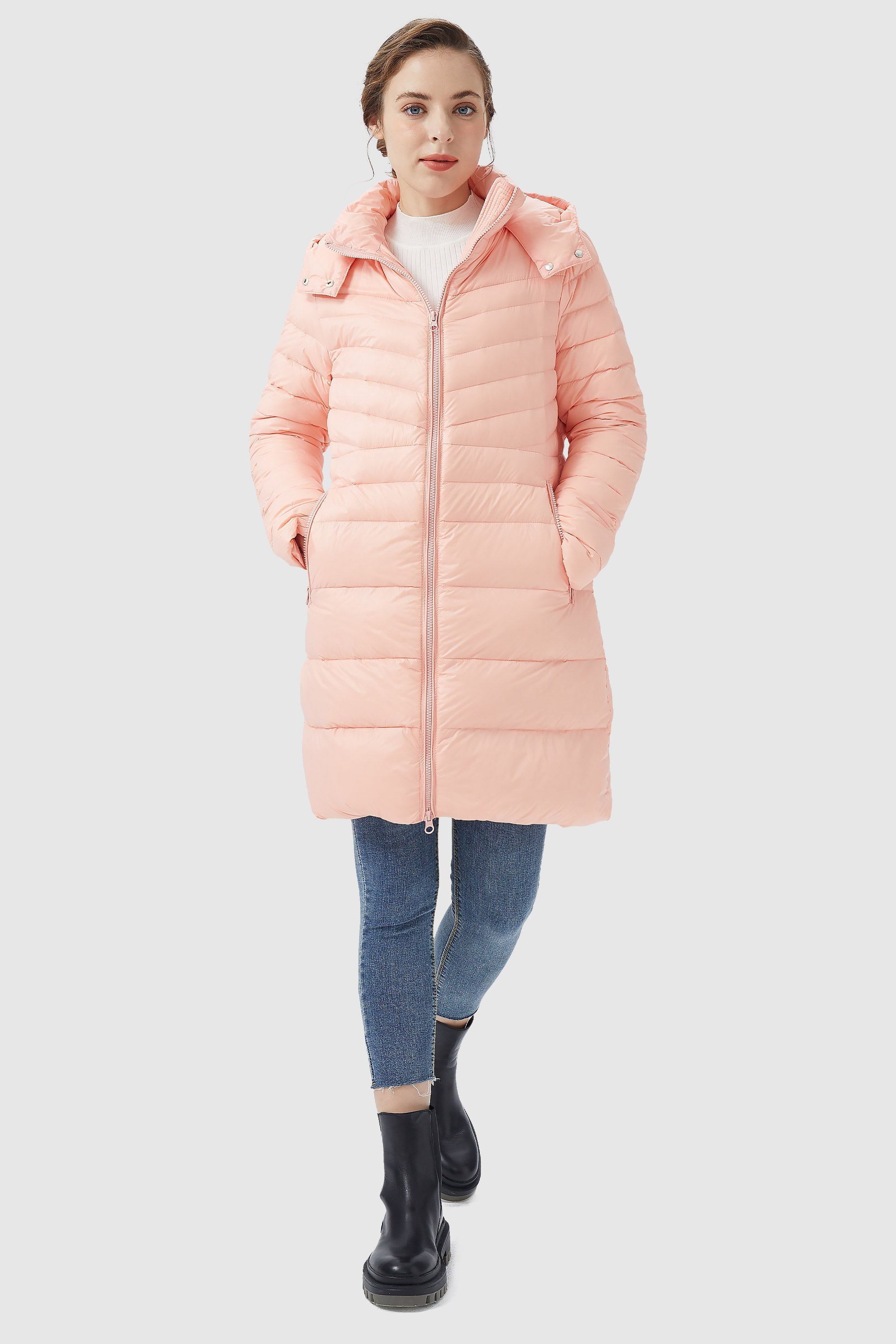 Orolay-Long Glossy Easy to Carry Light Down Jacket-#color_Cream Pink