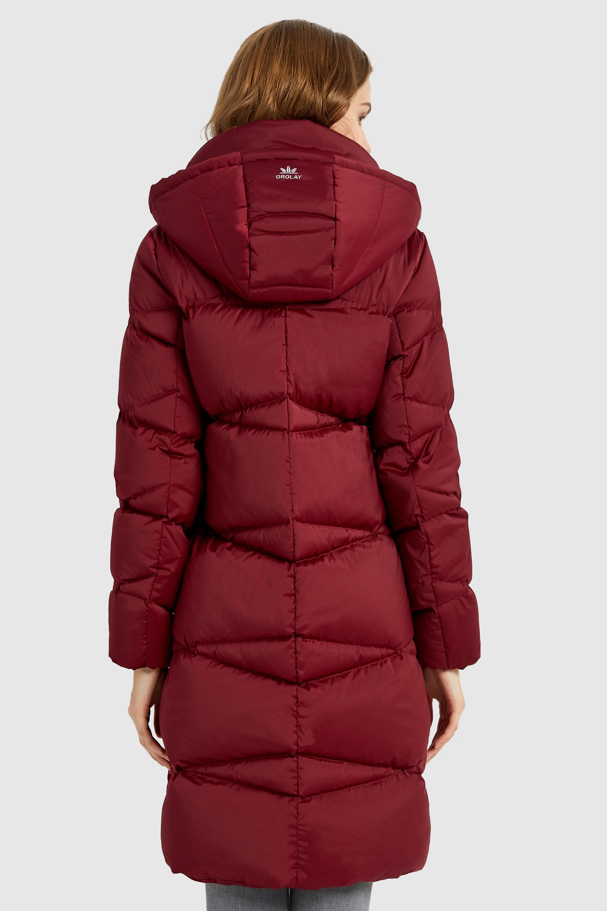 Orolay-Long Hooded Asymmetric Puffer Jacket-#color_Red Dahlia