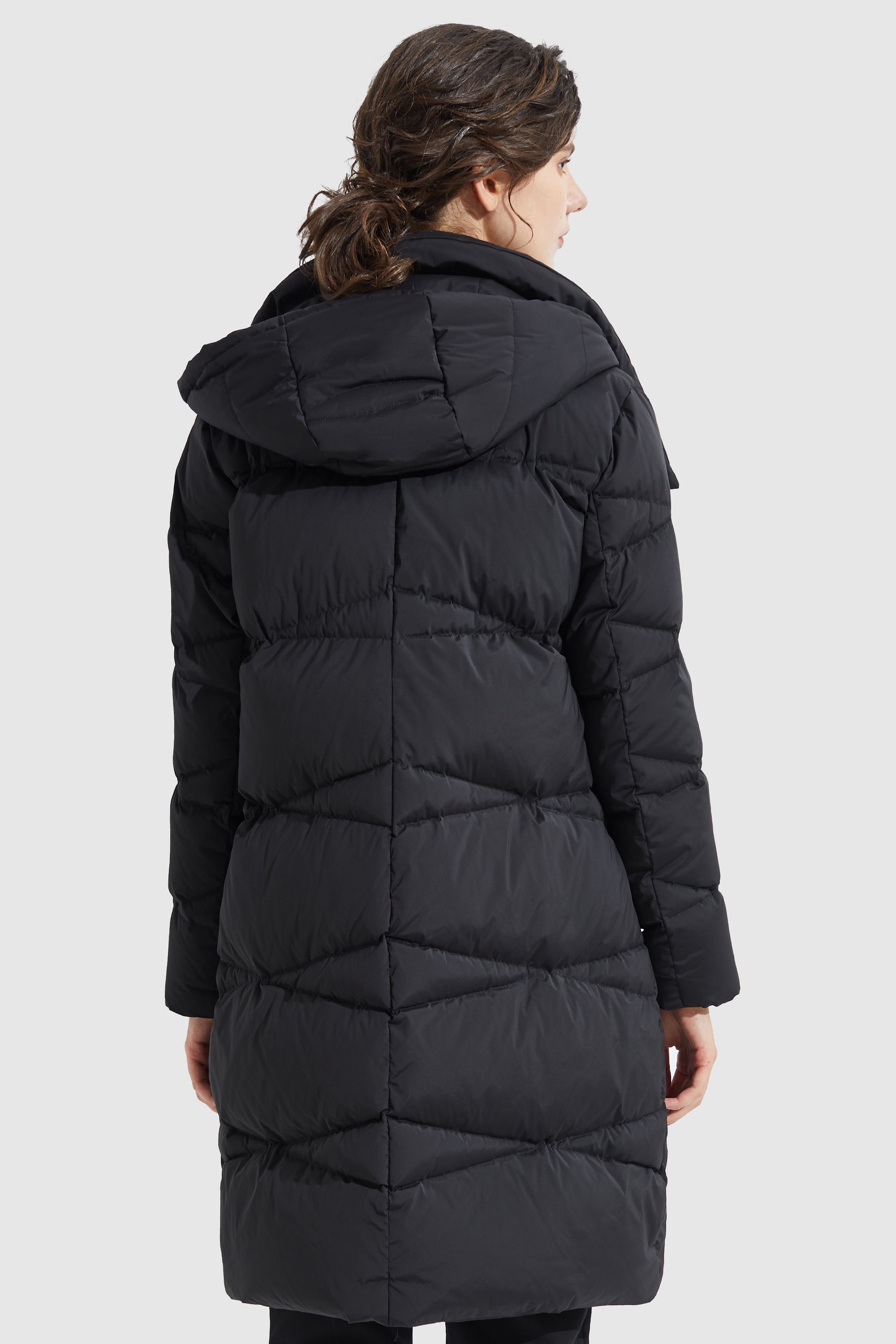 Orolay-Long Hooded Asymmetric Puffer Jacket-#color_Black