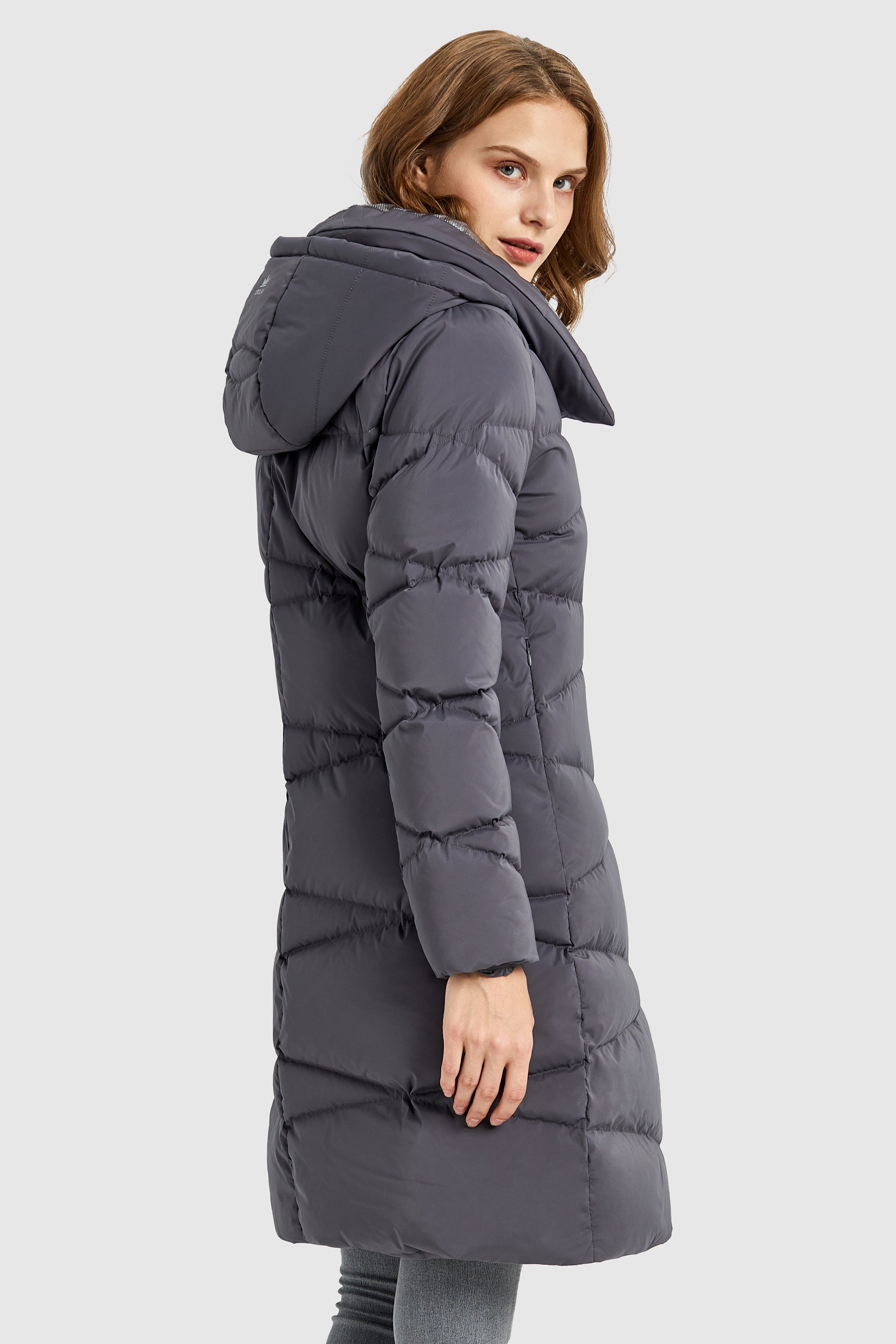 Orolay-Long Hooded Asymmetric Puffer Jacket-#color_Odyssey Gray