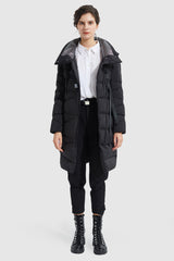 Orolay-Long Hooded Asymmetric Puffer Jacket-#color_Black