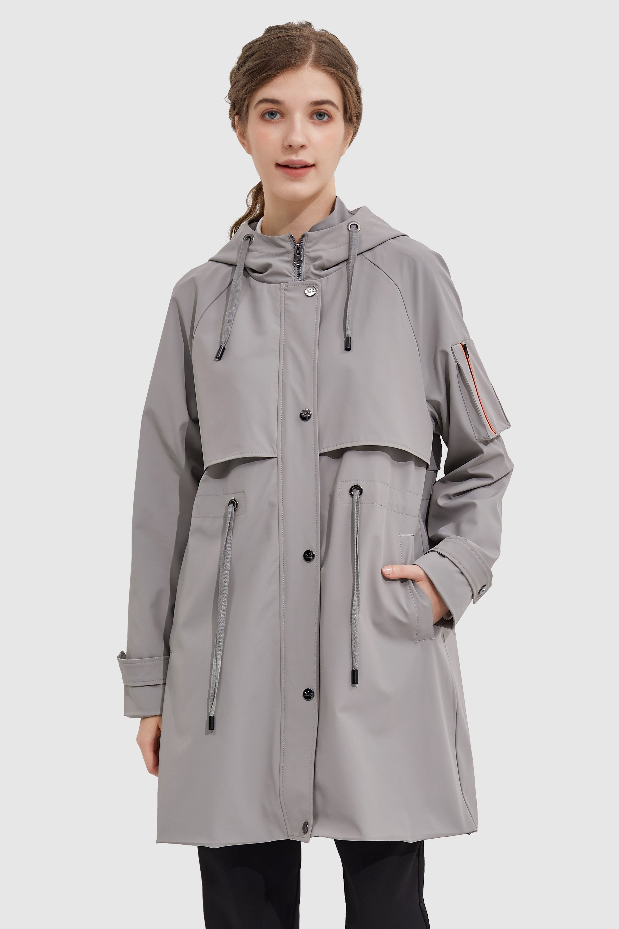 Orolay-Long Hooded Windbreaker-#color_Gull Gray