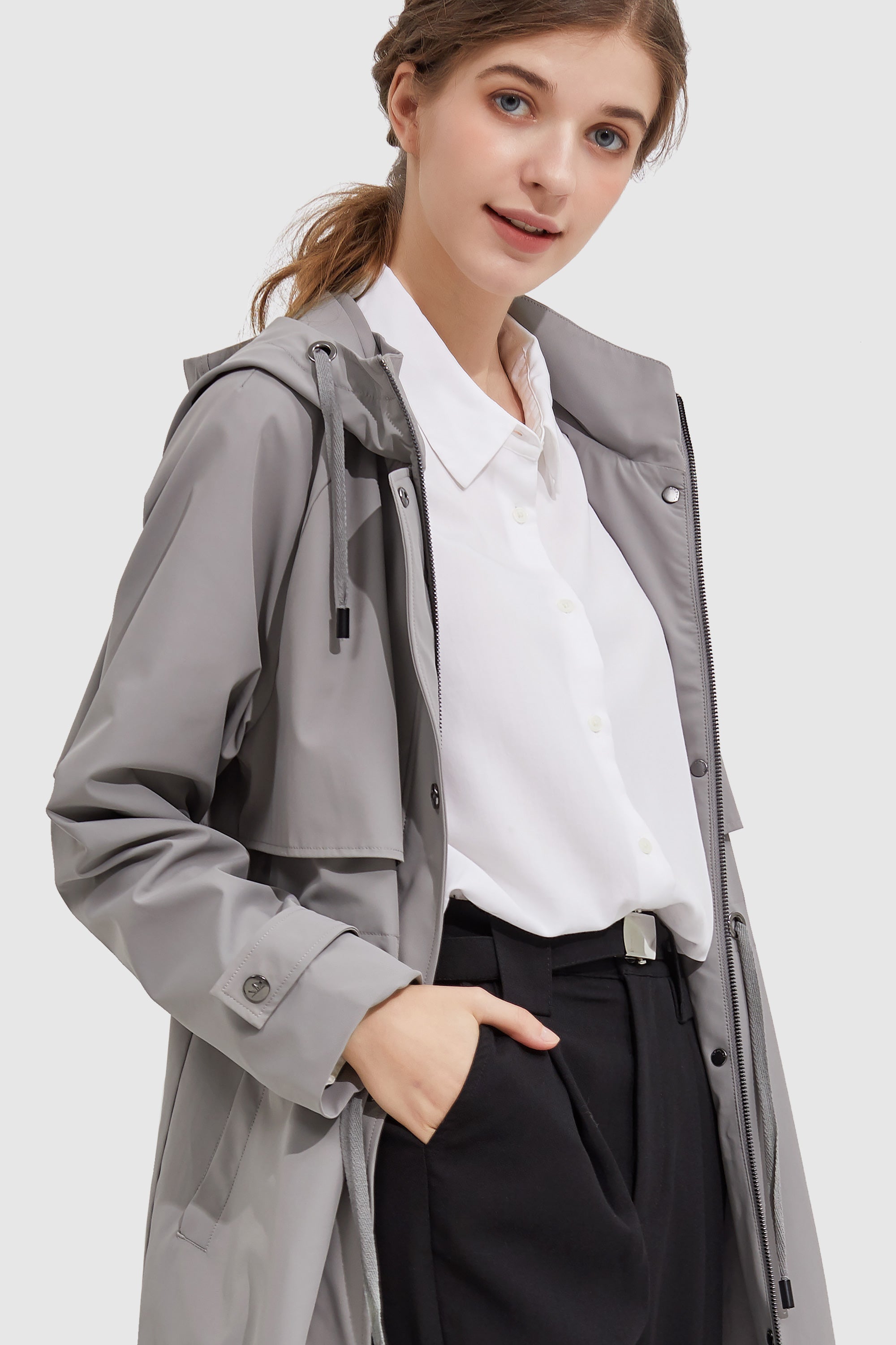 Orolay-Long Hooded Windbreaker-#color_Gull Gray