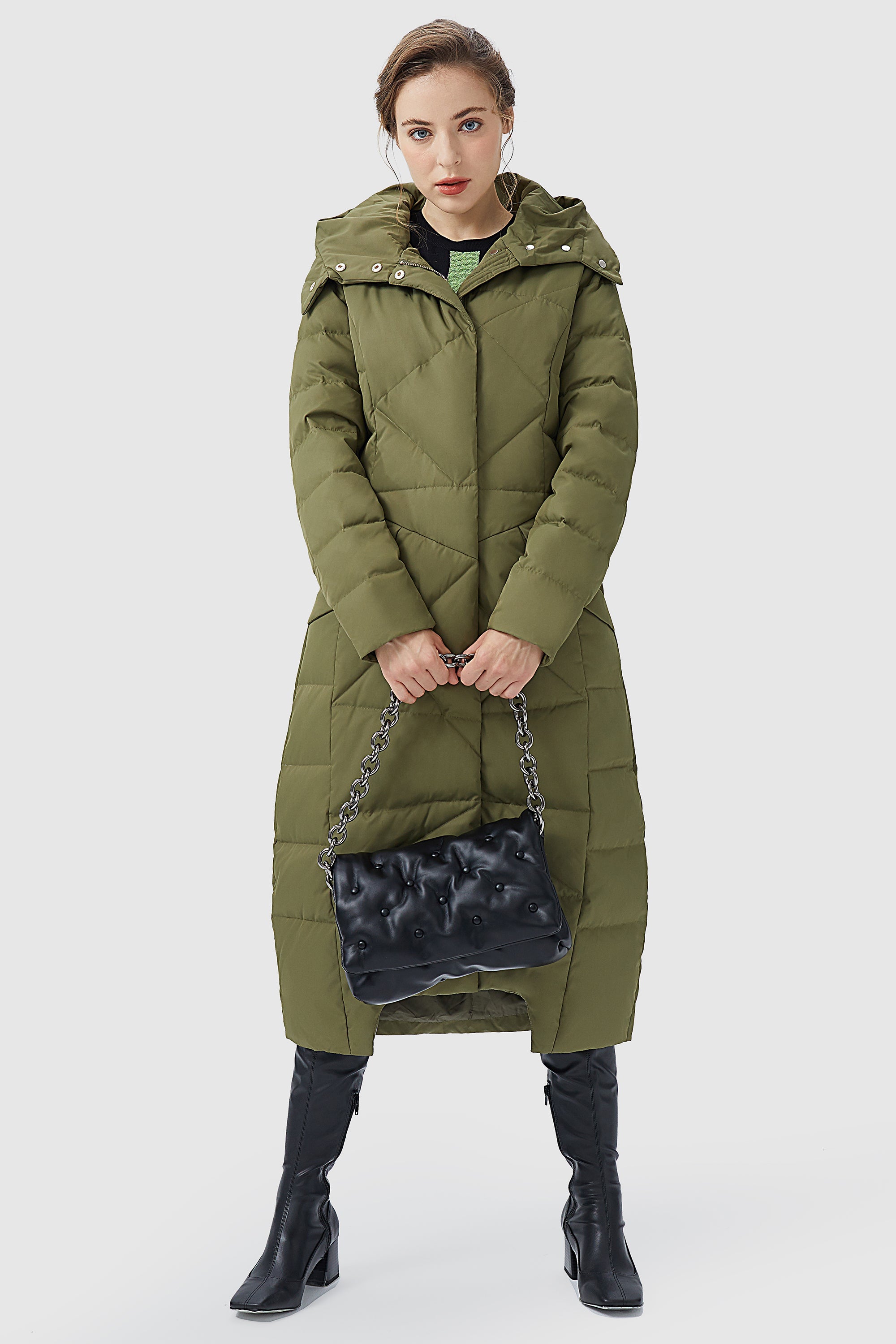 Orolay-Long Maxi Down Coat with Hood-Orolay Long Maxi Down Coat with Hood women #color_Peat Moss