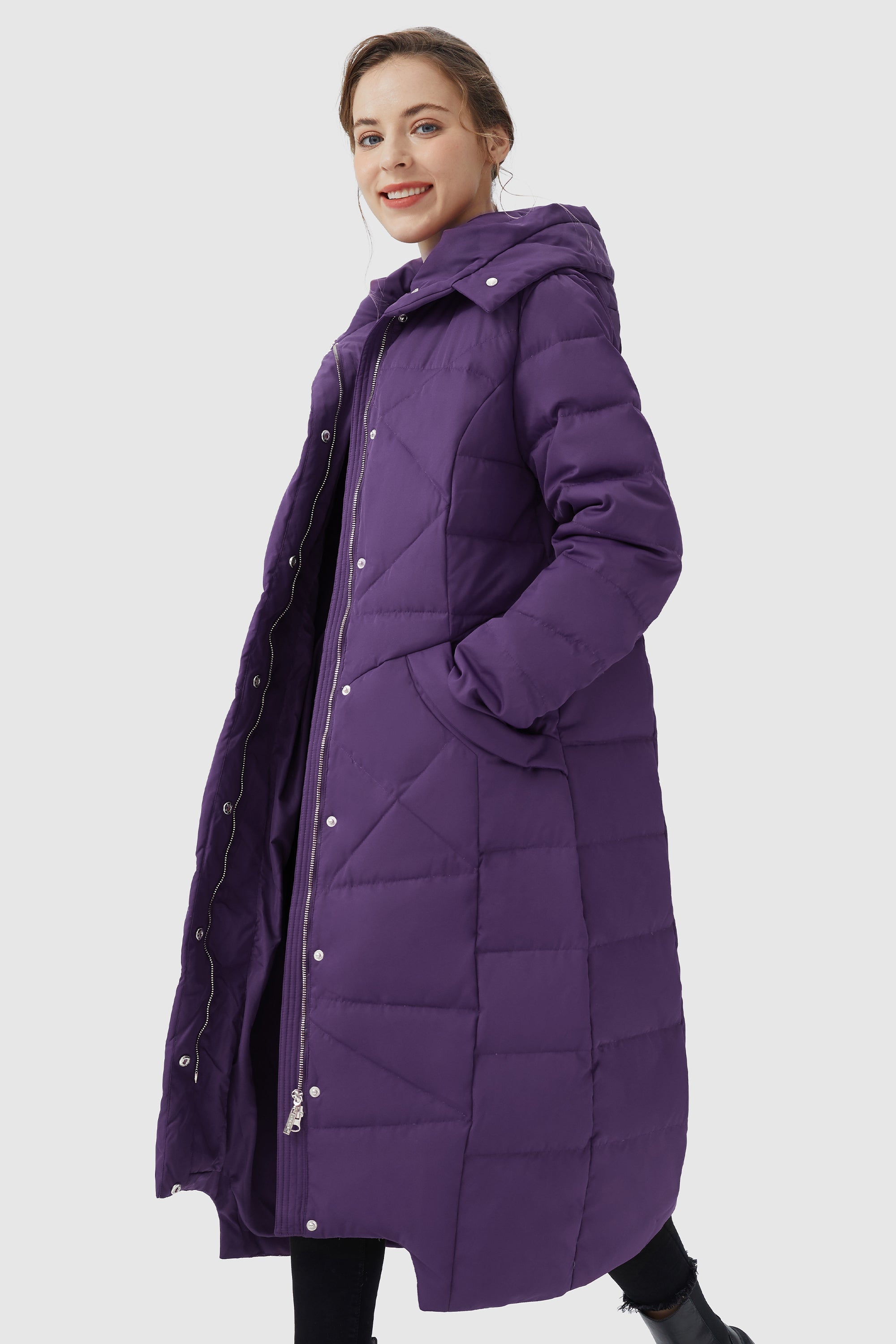 Orolay-Long Maxi Down Coat with Hood-Orolay Long Maxi Down Coat with Hood women #color_Petunia