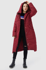 Orolay-Long Maxi Down Coat with Hood-Orolay Long Maxi Down Coat with Hood women #color_Red Dahlia