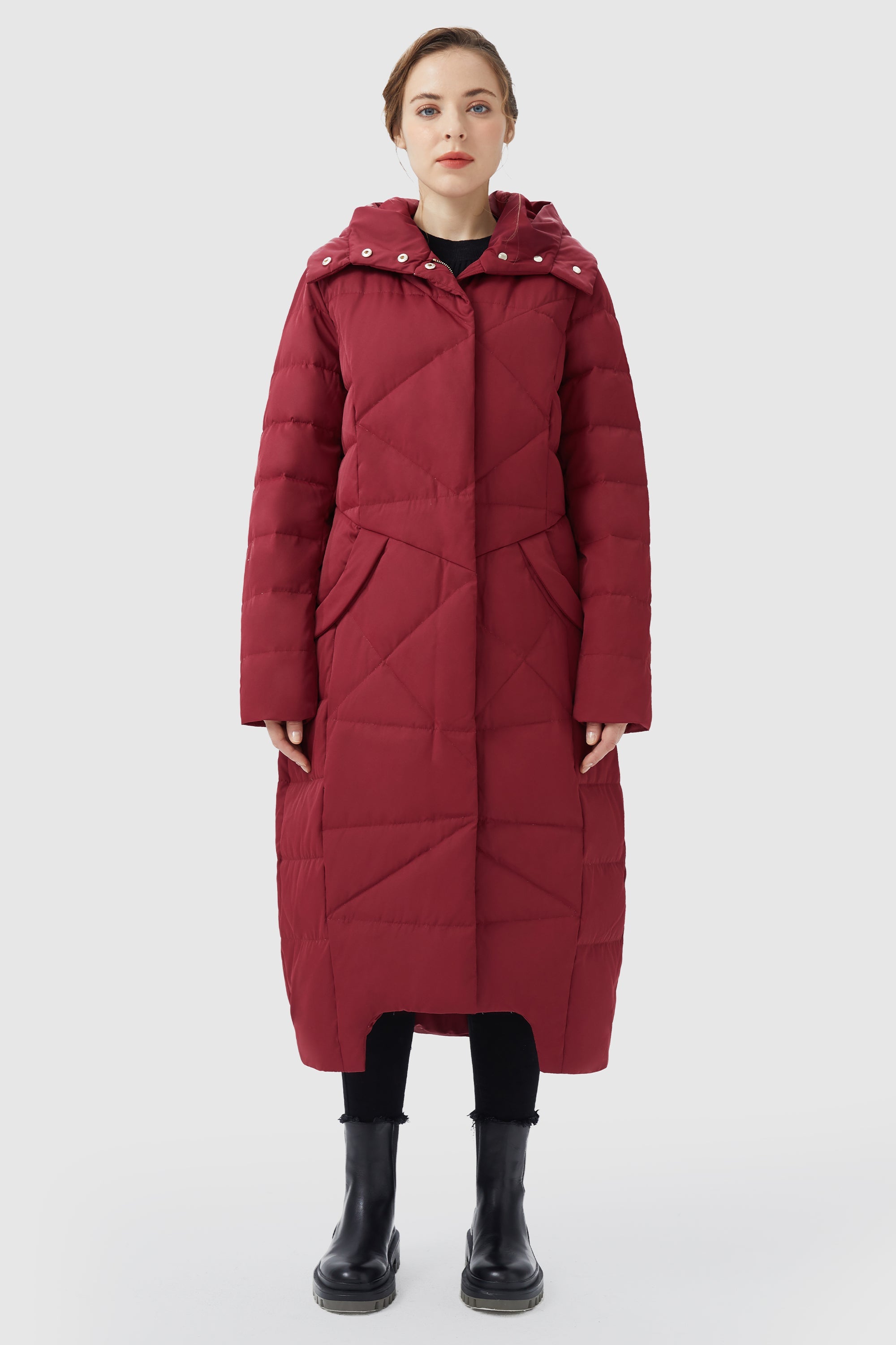 Orolay-Long Maxi Down Coat with Hood-Orolay Long Maxi Down Coat with Hood women #color_Red Dahlia