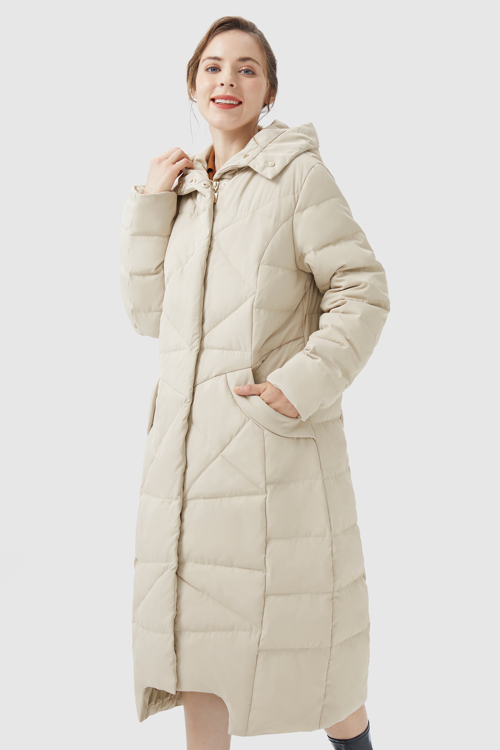 Orolay-Long Maxi Down Coat with Hood-Orolay Long Maxi Down Coat with Hood women #color_Tofu