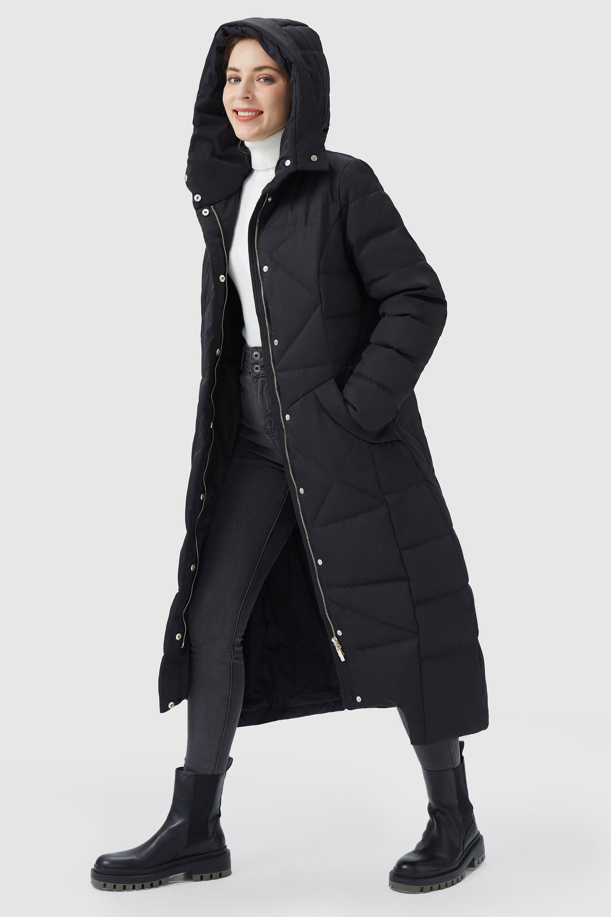 Orolay-Long Maxi Down Coat with Hood-Orolay Long Maxi Down Coat with Hood women #color_Black