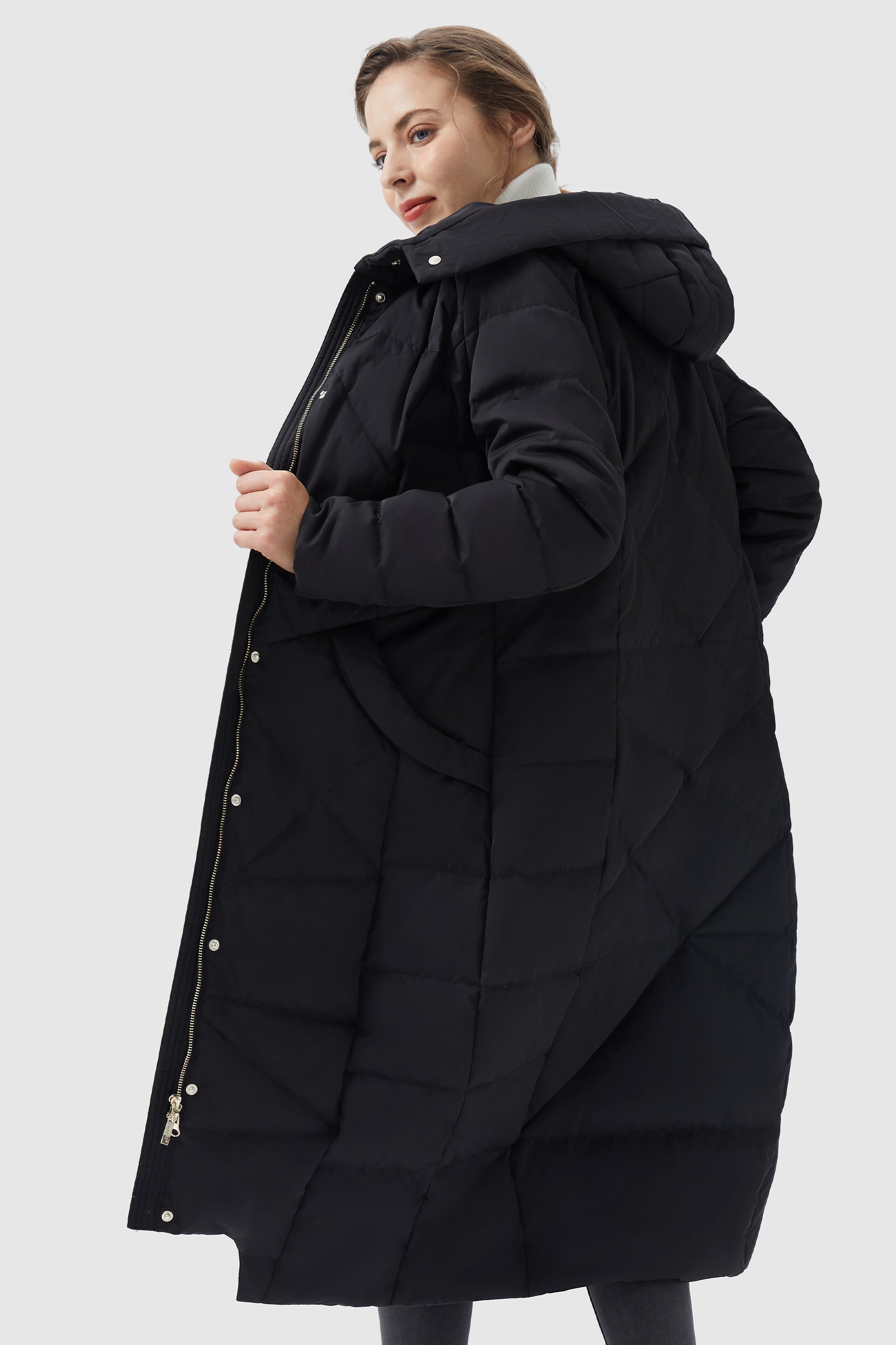 Orolay-Long Maxi Down Coat with Hood-Orolay Long Maxi Down Coat with Hood women #color_Black