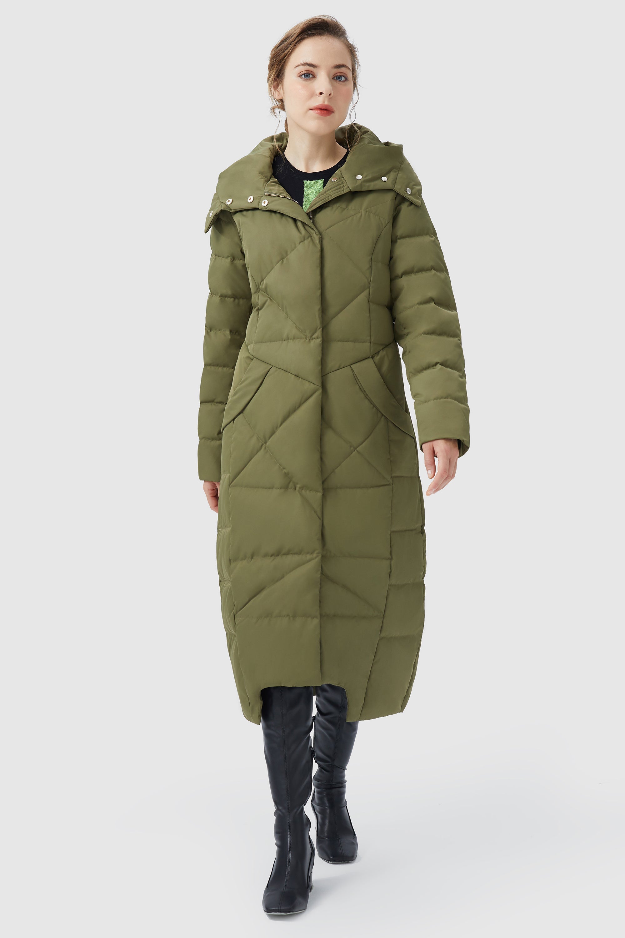 Orolay-Long Maxi Down Coat with Hood-Orolay Long Maxi Down Coat with Hood women #color_Peat Moss