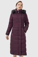 Orolay-Long Puffer Coat with Hood Fur-Long Puffer Coat with Hood Fur - Orolay, #color_Magenta Purple