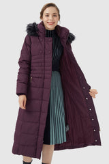 Orolay-Long Puffer Coat with Hood Fur-Long Puffer Coat with Hood Fur - Orolay, #color_Magenta Purple