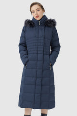 Orolay-Long Puffer Coat with Hood Fur-Long Puffer Coat with Hood Fur - Orolay, #color_Blueprint