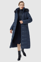 Orolay-Long Puffer Coat with Hood Fur-Long Puffer Coat with Hood Fur - Orolay, #color_Blueprint