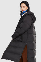 Orolay-Long Puffer Down Jacket with Hem Slit-#color_Black