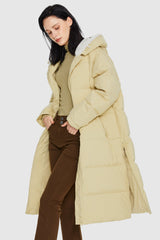 Orolay-Long Puffer Down Jacket with Hem Slit-#color_Almond Oil