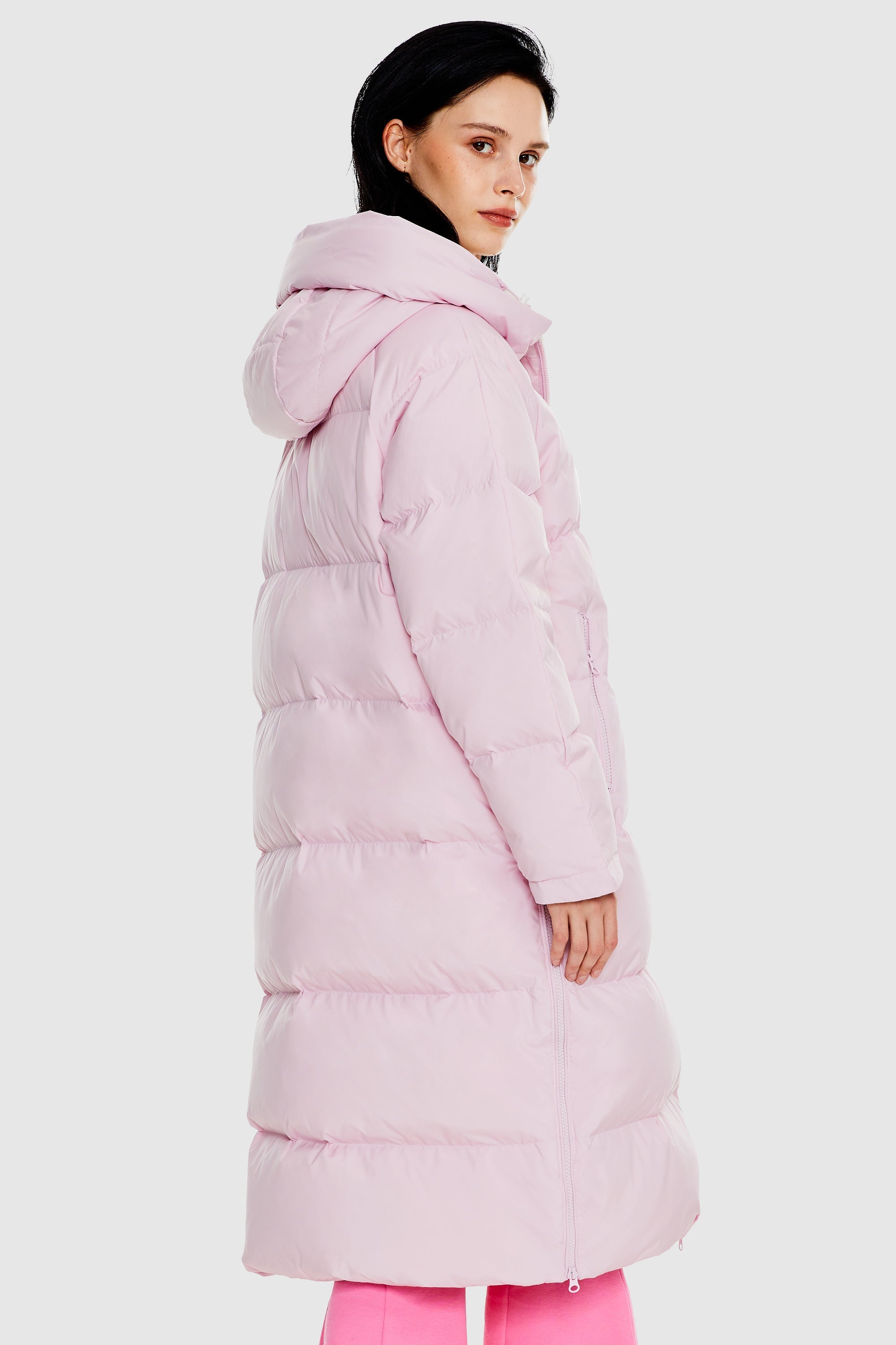 Orolay-Long Puffer Down Jacket with Hem Slit-#color_Pink Marshmallow