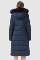 Orolay-Long Puffer Faux Fur Hood Down Coat-Long Puffer Faux Fur Hood Down Coat - Orolay, #color_Blueprint