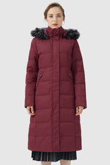 Orolay-Long Puffer Faux Fur Hood Down Coat-Long Puffer Faux Fur Hood Down Coat - Orolay, #color_Syrah