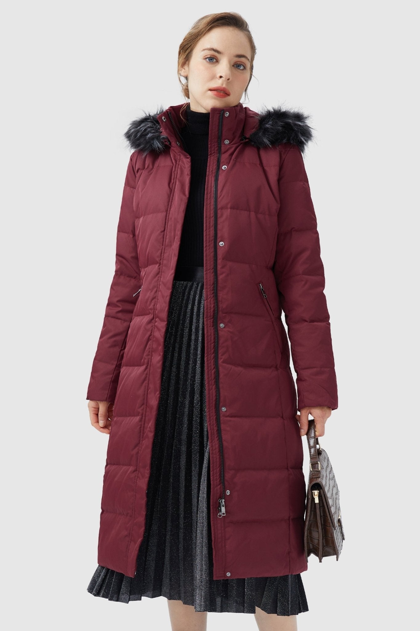 Orolay-Long Puffer Faux Fur Hood Down Coat-Long Puffer Faux Fur Hood Down Coat - Orolay, #color_Syrah