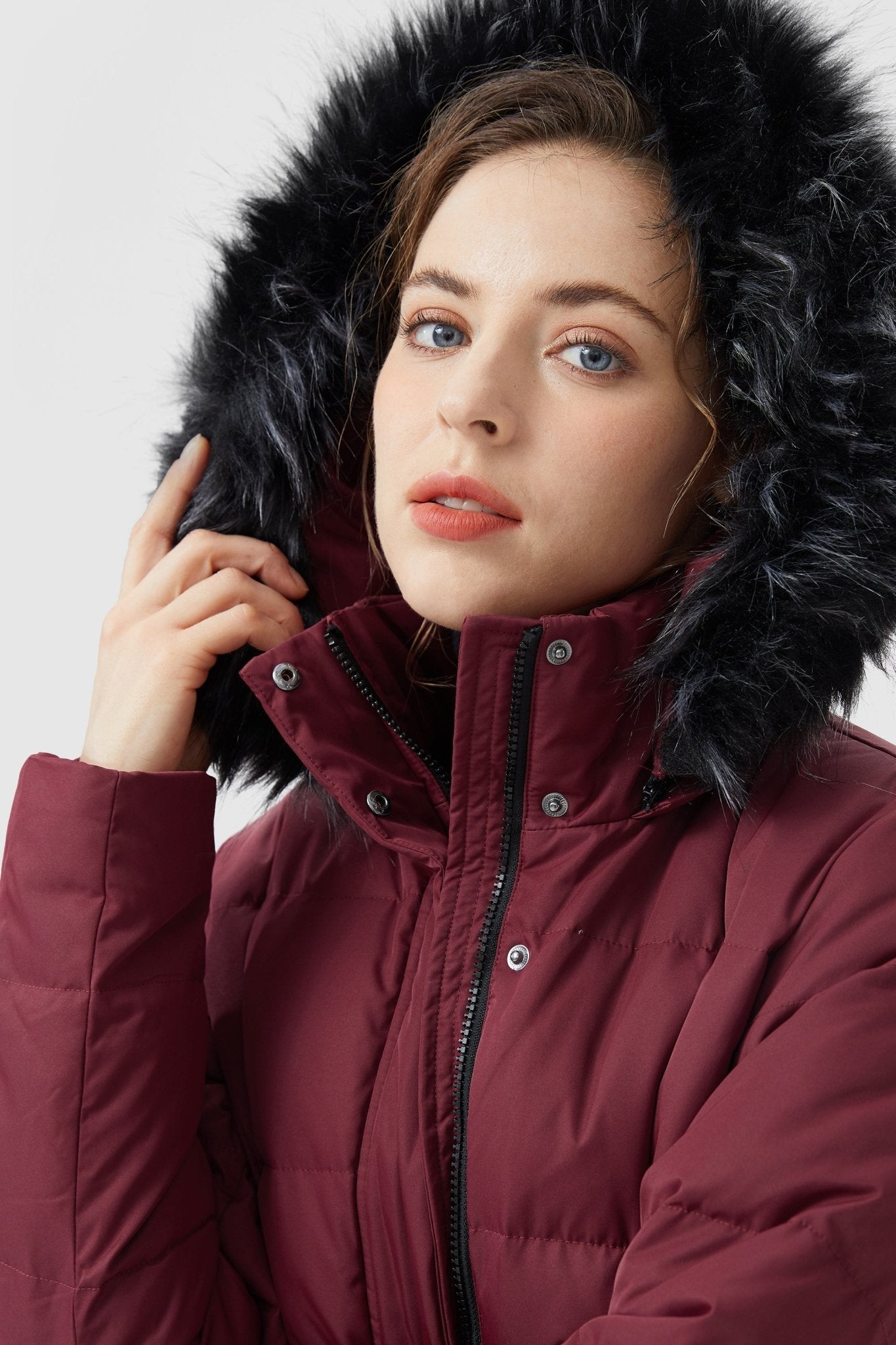 Orolay-Long Puffer Faux Fur Hood Down Coat-Long Puffer Faux Fur Hood Down Coat - Orolay, #color_Syrah