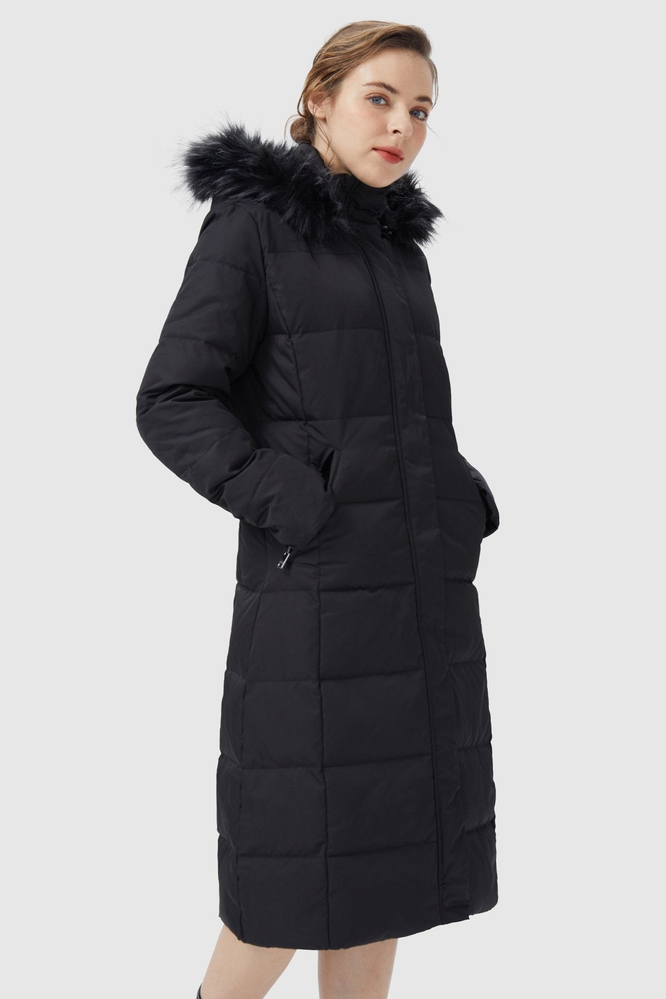 Orolay-Long Puffer Faux Fur Hood Down Coat-Long Puffer Faux Fur Hood Down Coat - Orolay, #color_Black