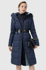 Orolay-Long Puffer Faux Fur Hood Down Coat-Long Puffer Faux Fur Hood Down Coat - Orolay, #color_Blueprint